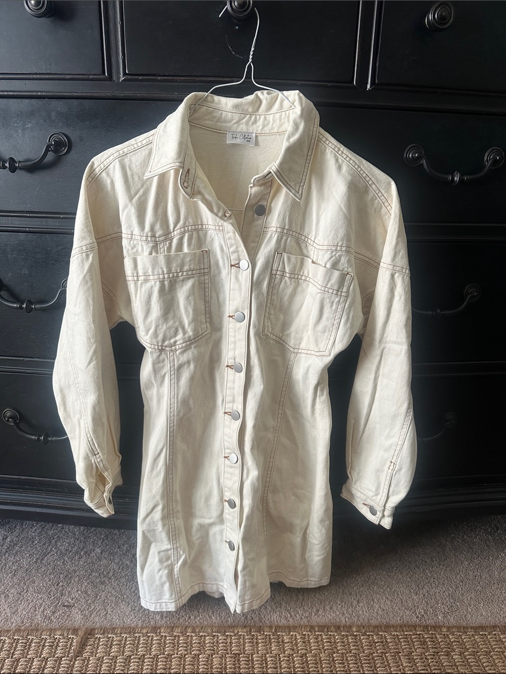 Light Cream Jean Long-Sleeve Button Front Dress